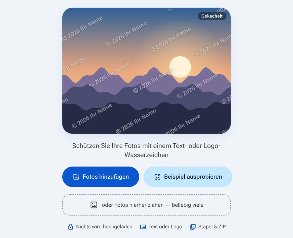 Startbildschirm für Wasserzeichen mit der Schaltfläche Fotos hinzufügen