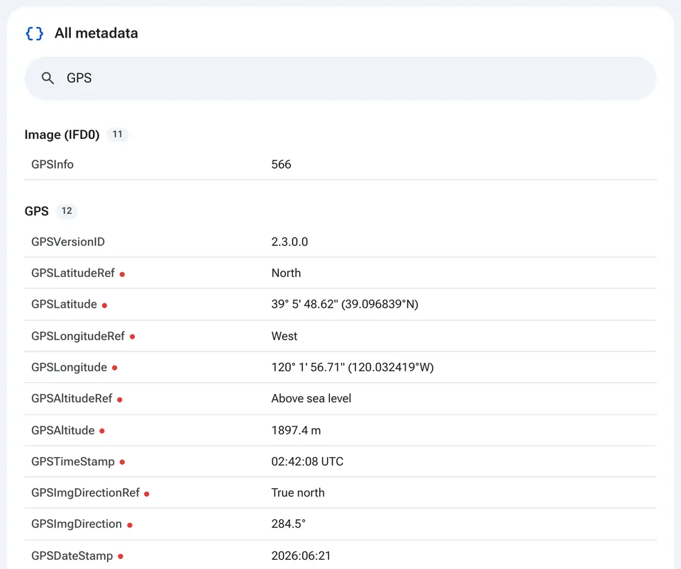 Full metadata table with search