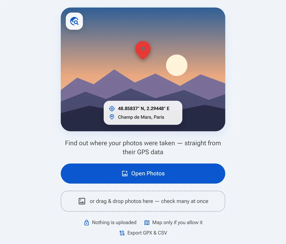 Find Photo Location start screen