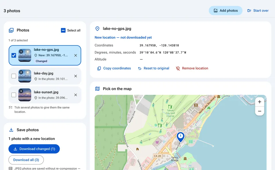 Choosing a location for a photo on the map