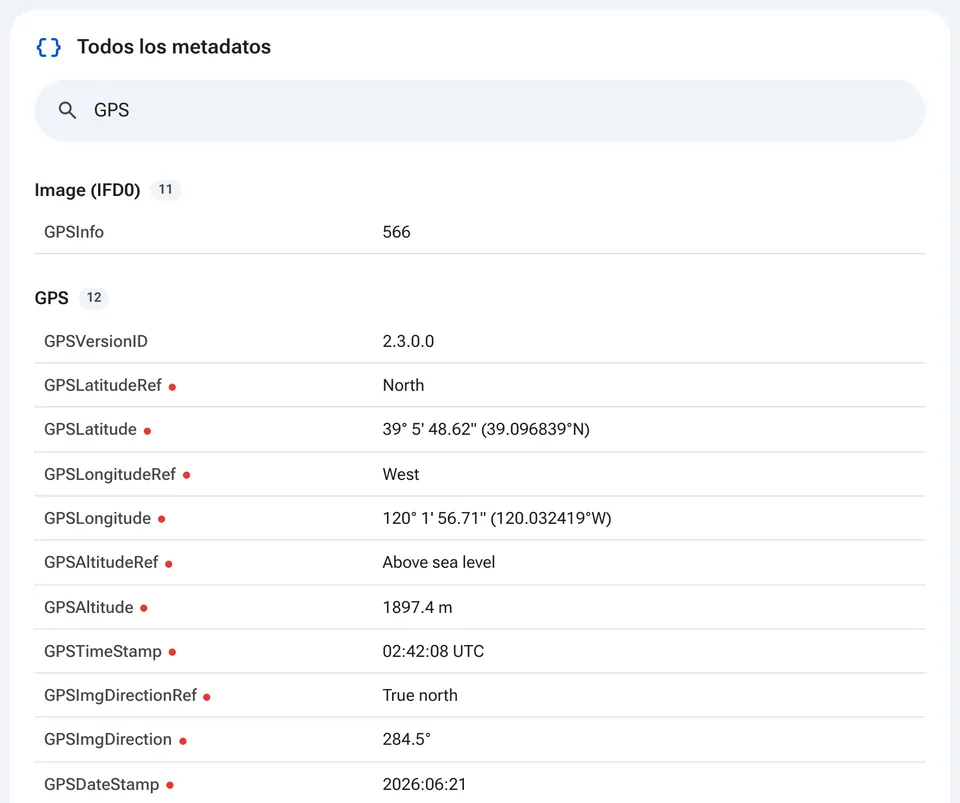 Tabla completa de metadatos con búsqueda