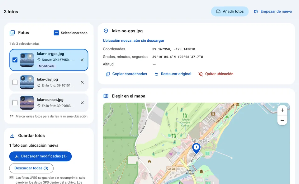 Elegir la ubicación de una foto en el mapa