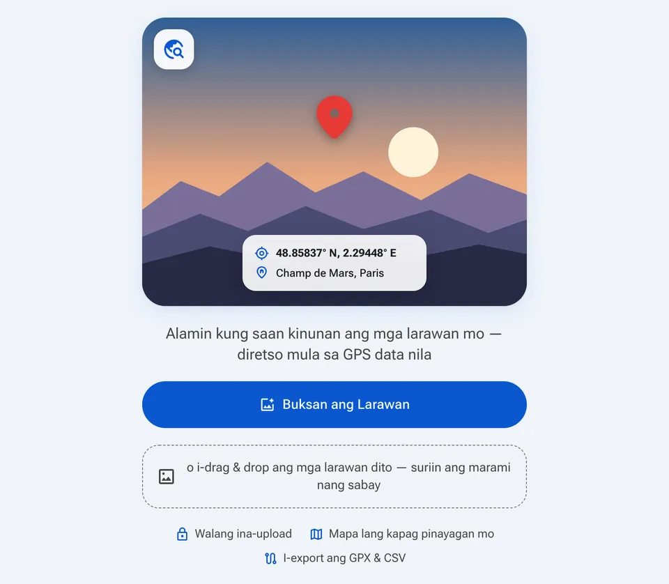 Panimulang screen ng Find Photo Location