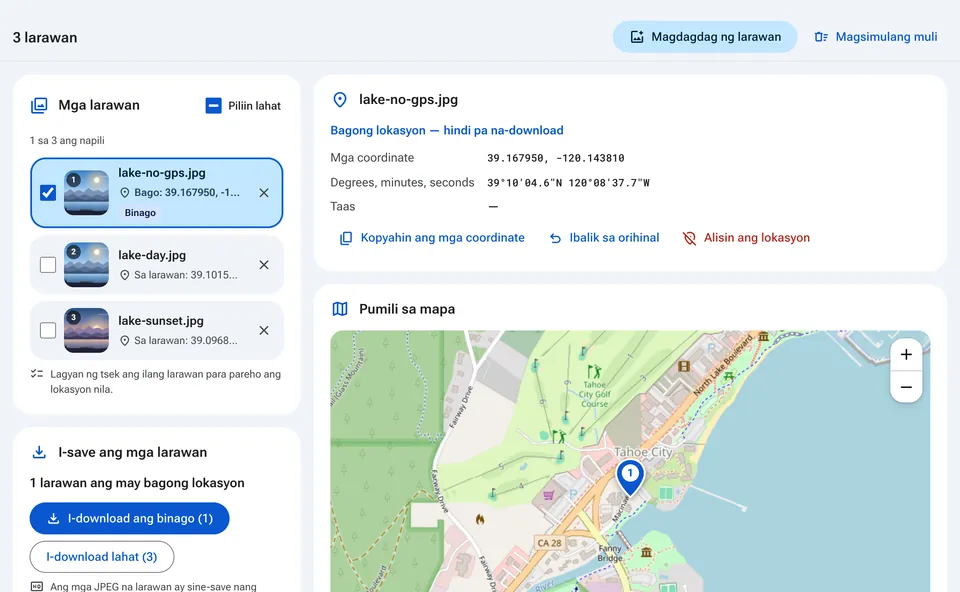 Pagpili ng lokasyon ng larawan sa mapa