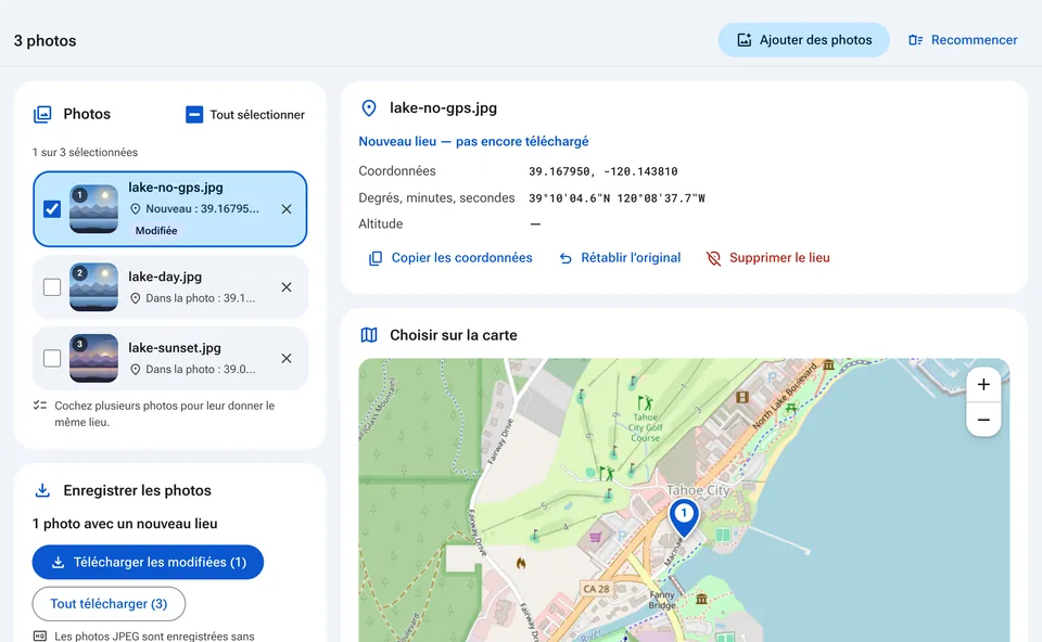 Choix du lieu d’une photo sur la carte