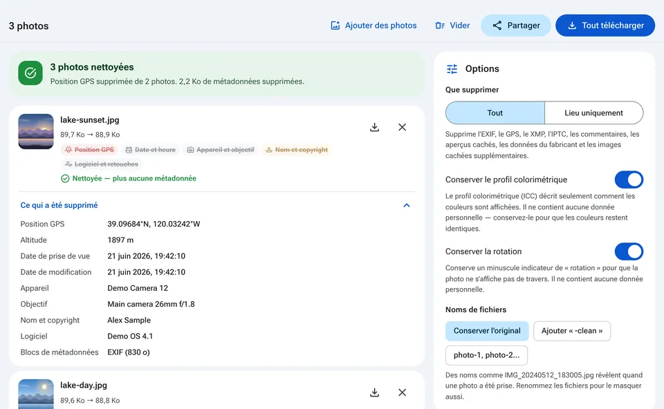 Photos nettoyées prêtes à être téléchargées