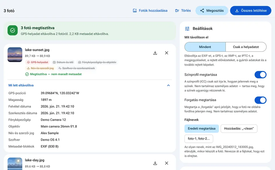 Letöltésre kész, megtisztított fotók