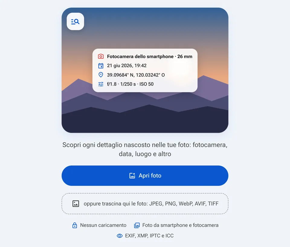 Schermata iniziale del Visualizzatore EXIF