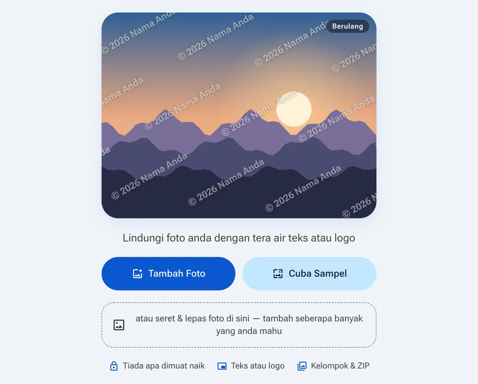 Skrin permulaan tera air dengan butang Tambah Foto