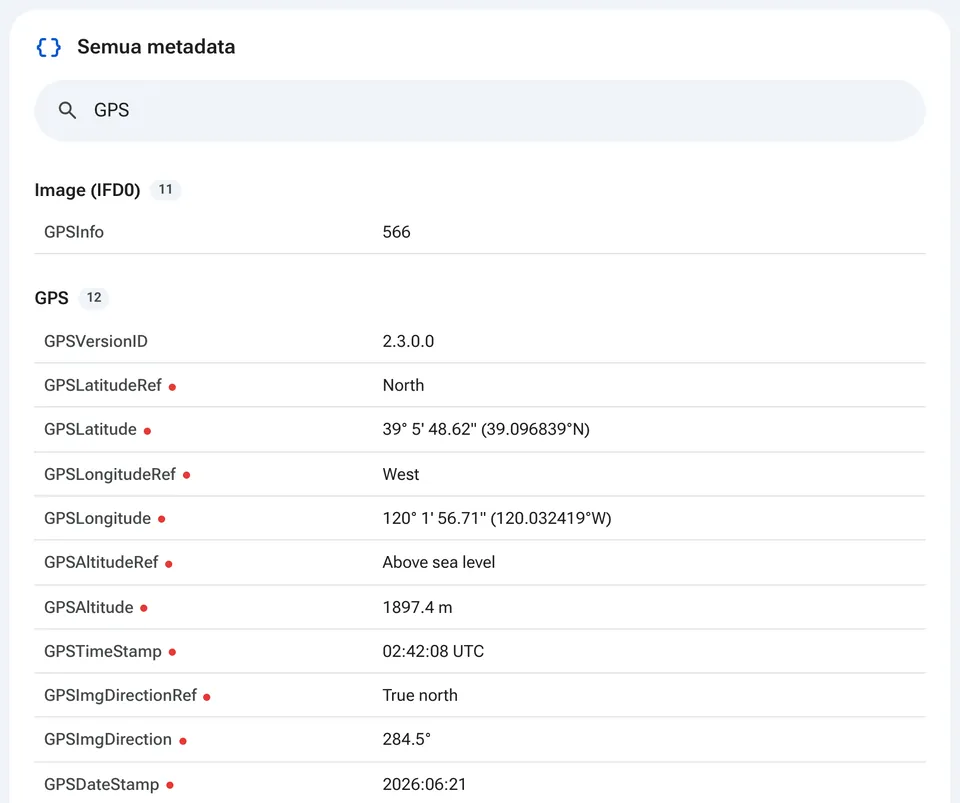 Jadual metadata penuh dengan carian