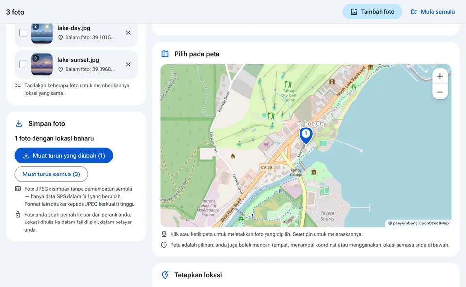 Butang muat turun untuk foto yang digeotag
