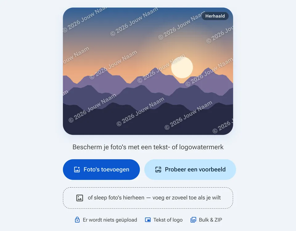 Beginscherm van Watermerk met de knop Foto's toevoegen