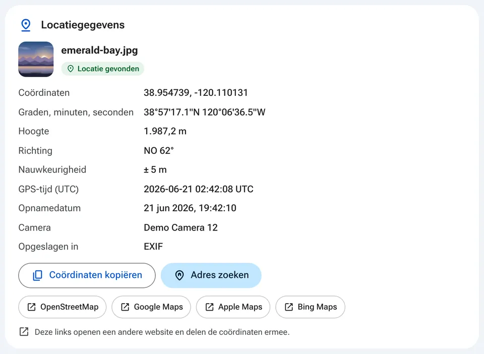 Locatiegegevens met links naar kaart-apps