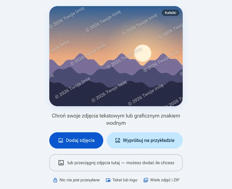 Ekran startowy znaku wodnego z przyciskiem Dodaj zdjęcia