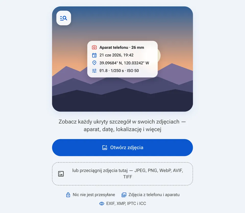 Ekran startowy przeglądarki EXIF