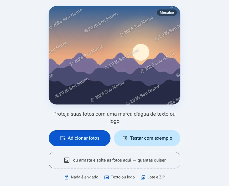 Tela inicial da marca d'água com o botão Adicionar fotos