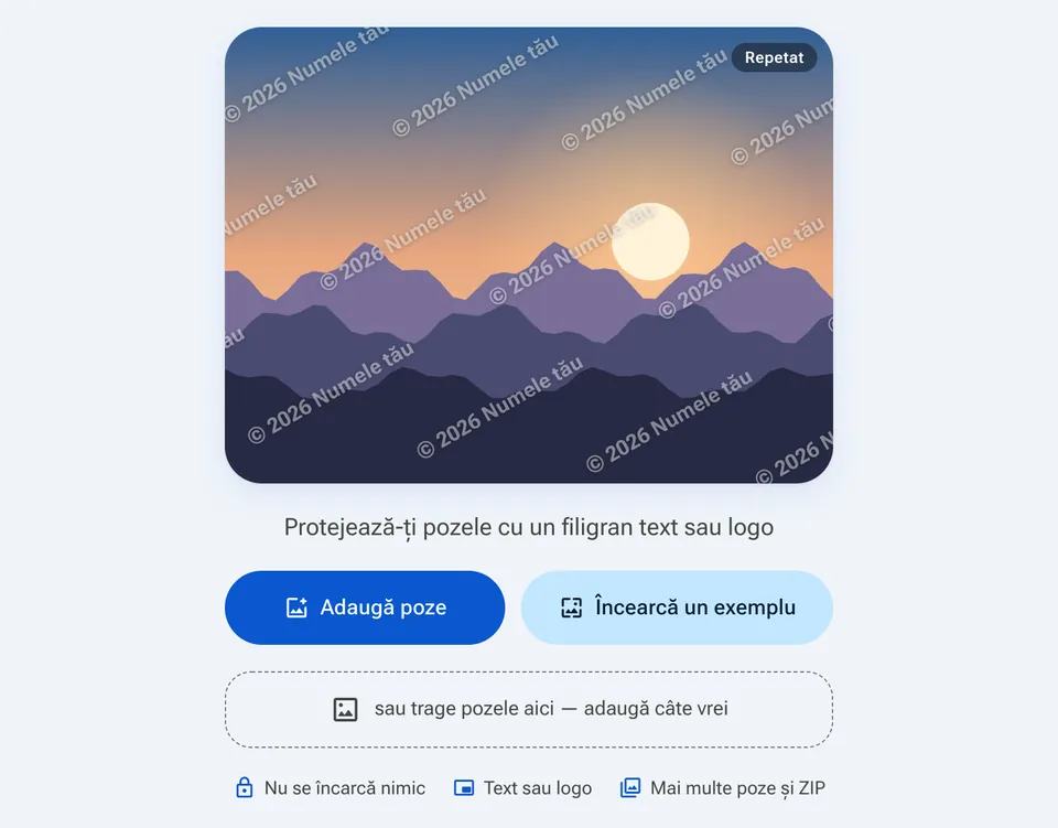 Ecranul de start Filigran, cu butonul Adaugă poze
