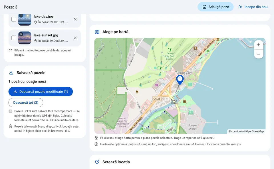 Butoane de descărcare pentru pozele cu locație adăugată