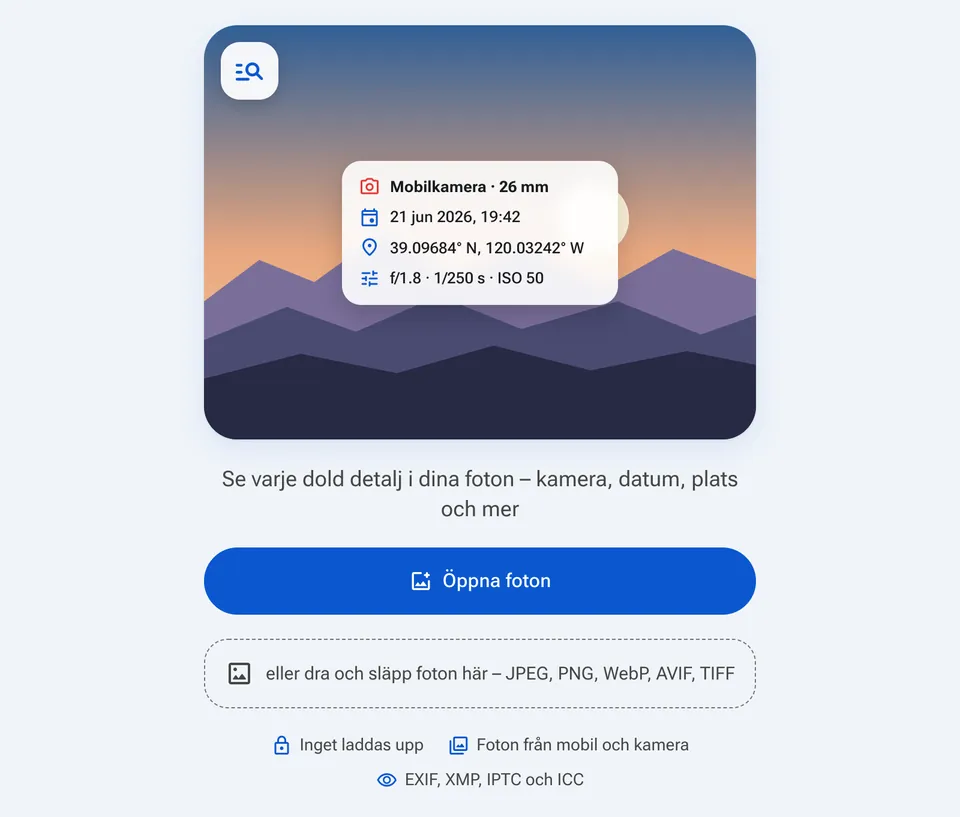 Startskärm för EXIF-visaren