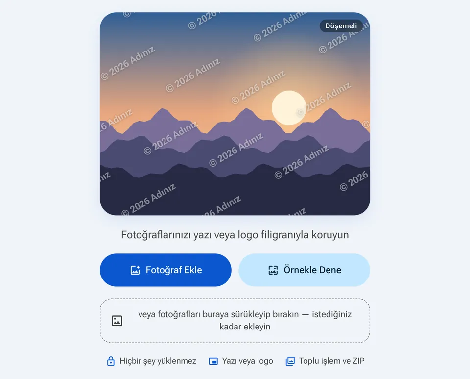 Fotoğraf Ekle düğmesiyle Filigran başlangıç ekranı