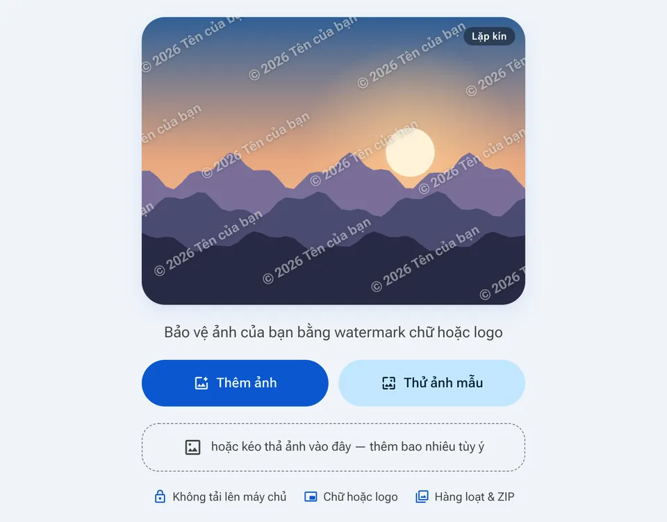 Màn hình bắt đầu Watermark với nút Thêm ảnh